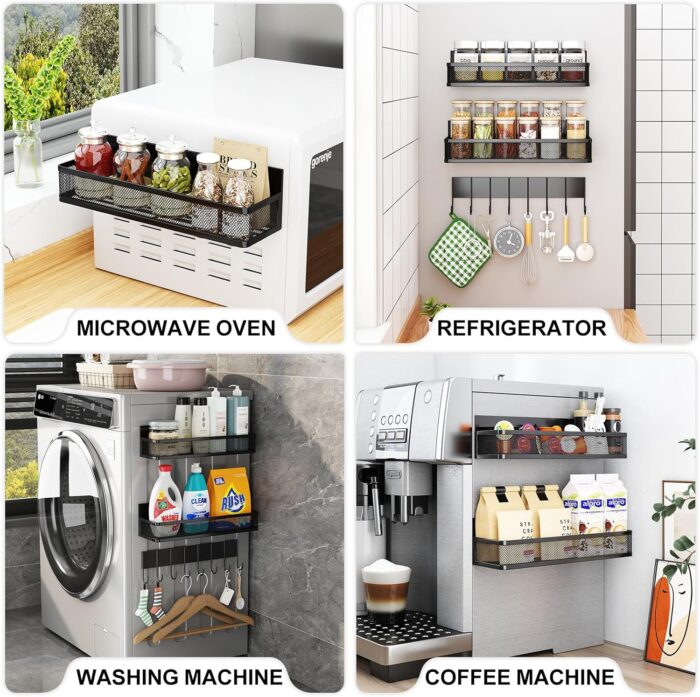 Magnetic Spice Rack for Refrigerator, 3 Pack Magnetic Shelf, Moveable Fridge Organizer with 8-Hook Rack, Seasoning Organizer for Kitchen - Image 6