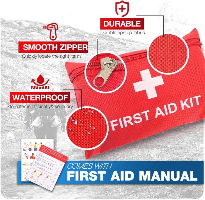 First Aid Kit for Home Car Travel 107 Piece Emergency Kits for Hiking Camping Small Trauma Kit for Boat Vehicle Lightweight Compact Pocket Aid Kit for Sports Outdoor Survival - Image 4