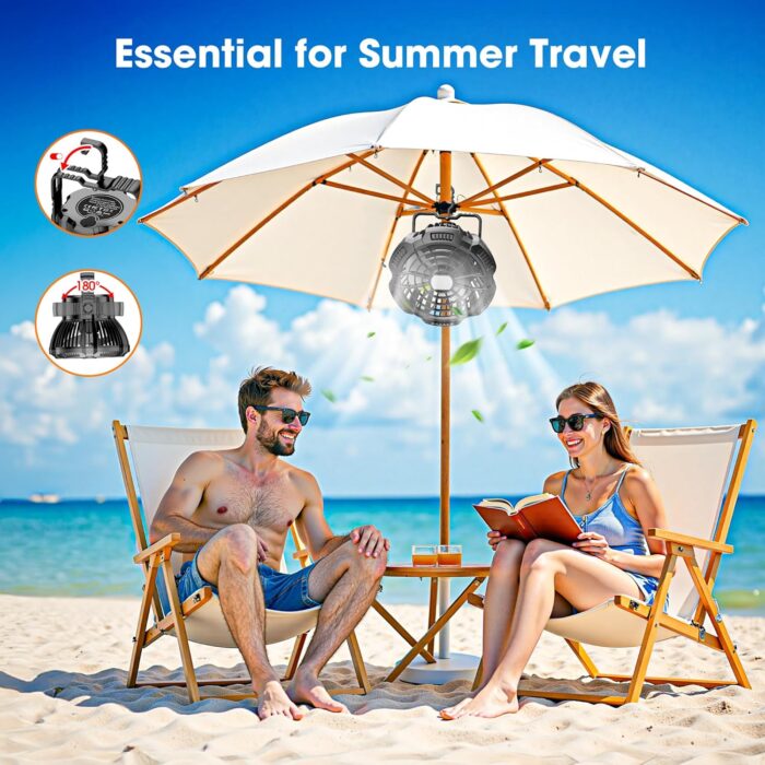 15000mAh Portable Camping Fan with Lantern, Rechargeable Battery Operated Fans with Hook, Glamping Tent Hanging Fan for RV Travel,Car Camping Essentials Accessories,Hiking Gear,Hurricane Survival Gear - Image 2