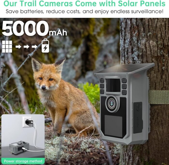 Trail Camera 4K 64MP WiFi Solar Game Camera, 5000mAh Forever Power, 64GB Memory Card and Ip67 Waterproof Night Vision Trail Cam for Outdoor Wildlife Detection, Monitoring Trail Cameras - Image 4
