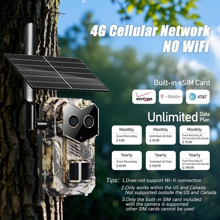 4G LTE Cellular Trail Camera with GPS, Dual Lens Trail Cam with Motion Detection, Solar Game camera that sends Pictures to Cell Phone, Waterproof Hunting camera with Color Night Vision and No-Glow IR - Image 4