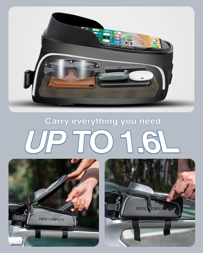 ROCKBROS Bike/Bicycle Phone Front Frame Bag, Waterproof, Tube Bag,Cycling Pouch, Bike Accessories for Men Compatible Phone Under 6.5” - Image 5