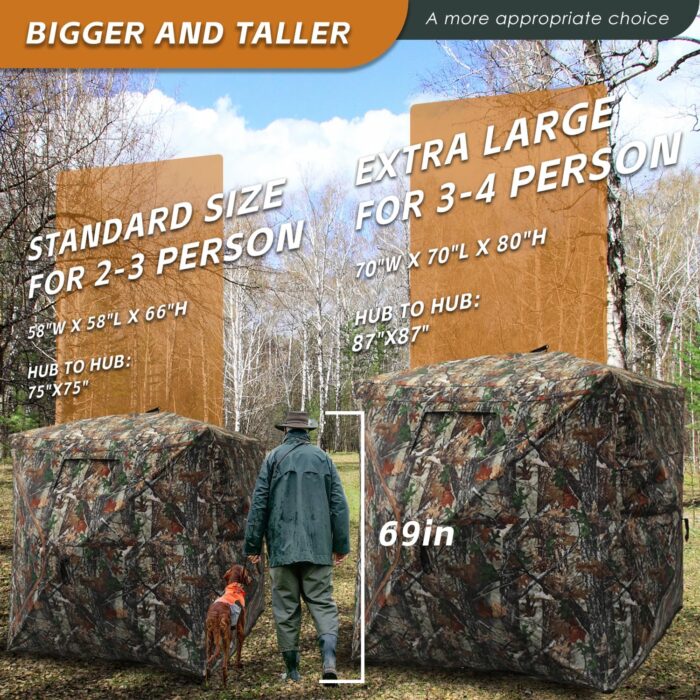 Hunting Blind with Floor Mat, 360 Degree See Through Ground Blind with Carrying Bag, 2/3/4 Person Pop Up Camouflage Tent Portable Concealed Shelter - Image 6