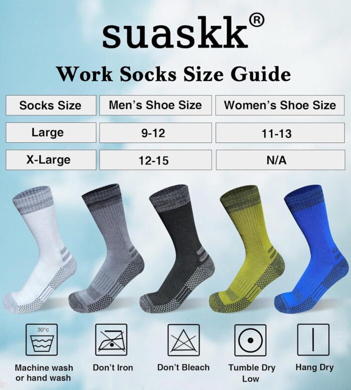 Men's Crew Work Boot Socks Thick Cushioned Moisture Wicking Hiking Sock 4 Pairs - Image 7