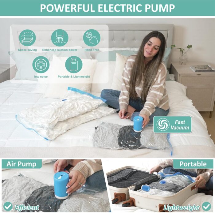 Travel Vacuum Bags with Electric Pump, 8 Pack Vacuum Travel Bags for Luggage and Suitcase, Vacuum Seal Space Saver Compression for Clothes Clothing - Image 3
