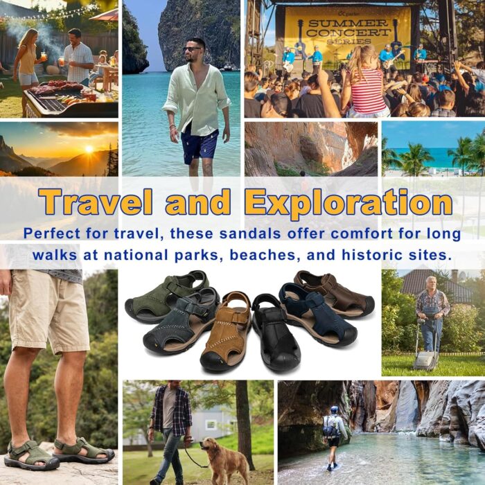 Men's Sport Sandals Closed Toe Leather Hiking Athletic Walking Outdoor Beach Trail River Fishing Water Shoes Lightweight Comfortable Waterproof - Image 8