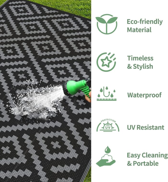 GENIMO Outdoor Rug for Patio Clearance,5'x8' Waterproof Mat,Reversible Plastic Camping Rugs,Rv,Porch,Deck,Camper,Balcony,Backyard,Black & Gray - Image 5