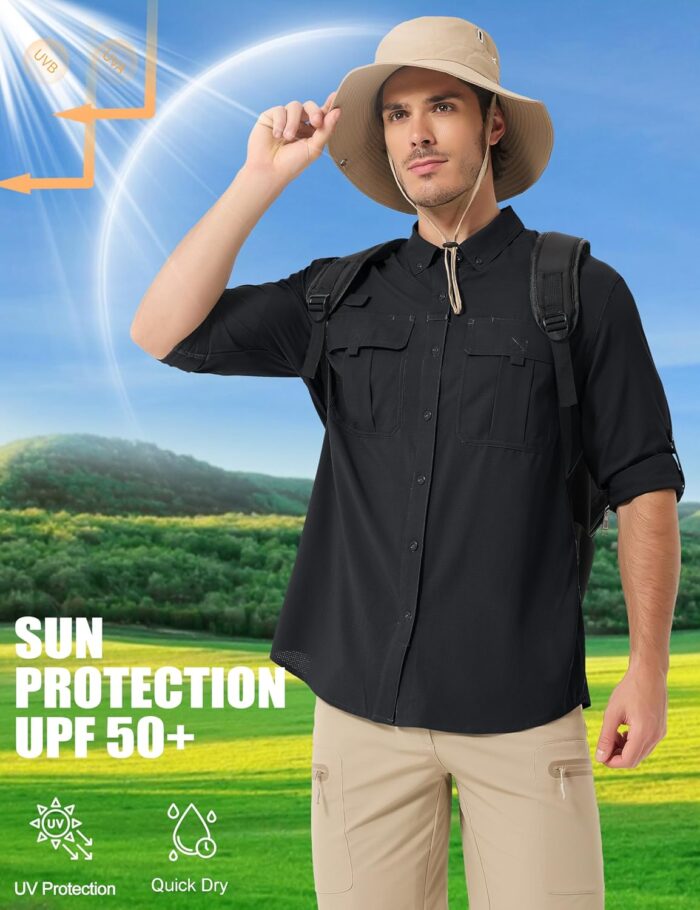 MAGCOMSEN Men's Sun Protection Fishing Shirts UPF 50+ UV Quick Dry Long Sleeve Button Down Shirts Safari Hiking Travel - Image 3