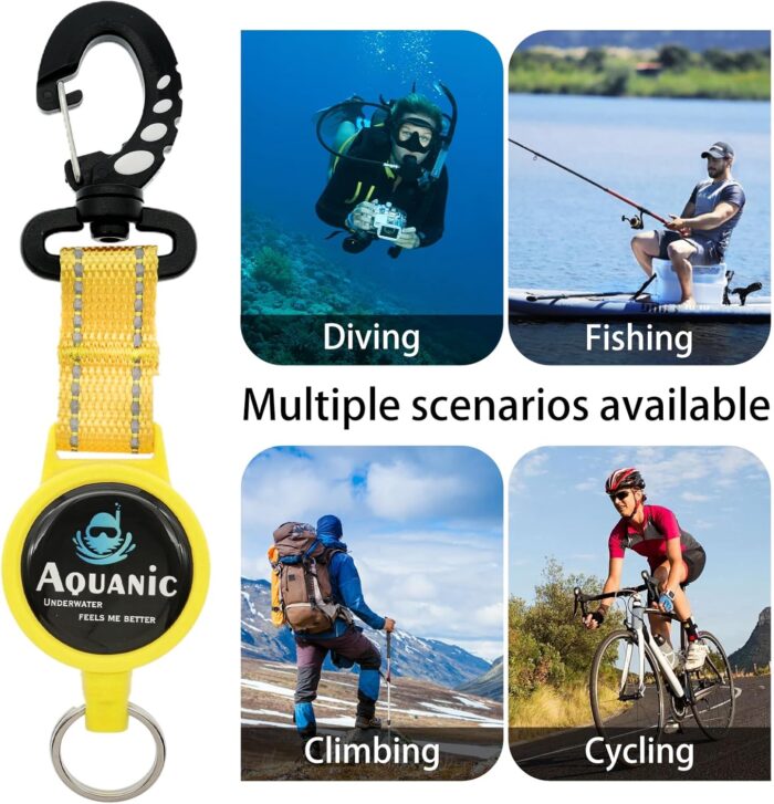Scuba Diving Retractable Gear Tethers, Scuba Accessories Dive Clip Lanyard with Snap Hook, Split Ring Quick-Release Extension Cord for Diving,Swimming,Flashlights,Cameras and More - Image 6