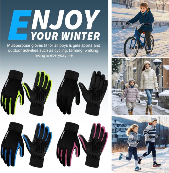 Sukeen Kids Winter Gloves, Touchscreen Anti-Slip Kids Cycling Gloves for Kids Boys Girls, Lightweight Boys Gloves for Running Cycling Biking Sports Outdoor - Image 7