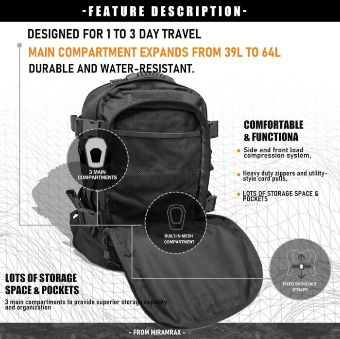 Tactical Backpack Military Army Daypack - Assault Pack for Men Molle Backpacks Bug Out Bag 3 Day Pack for Hiking Camping Travel Hunting Rucksack Trekking Black - Image 6