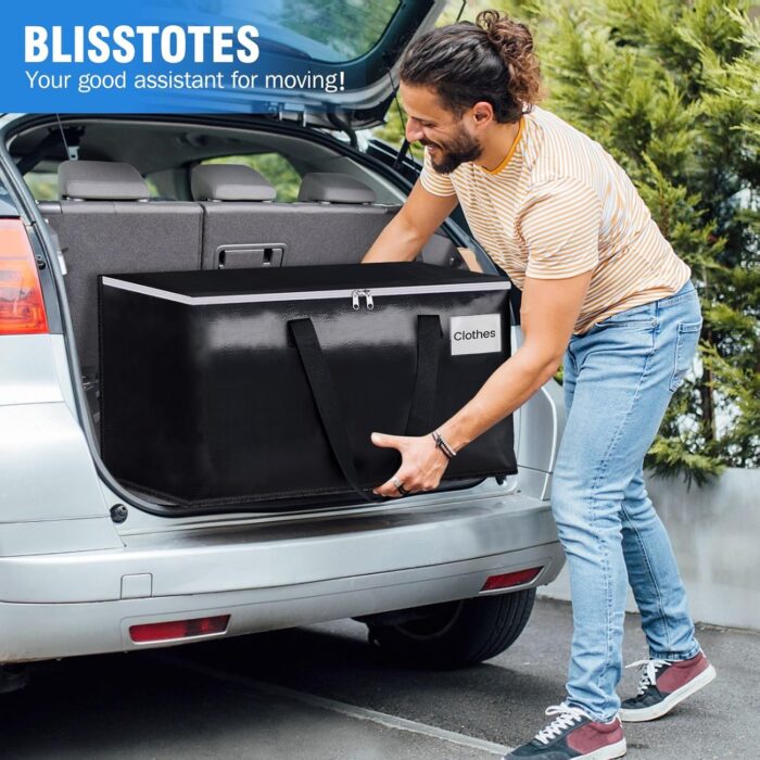 BlissTotes Collapsible Moving Bags - Heavy Duty Boxes with Zippers and Handles, Space Saving Packing Totes for Moving Supplies Storage (93L, 6-Pack, Black) - Image 6