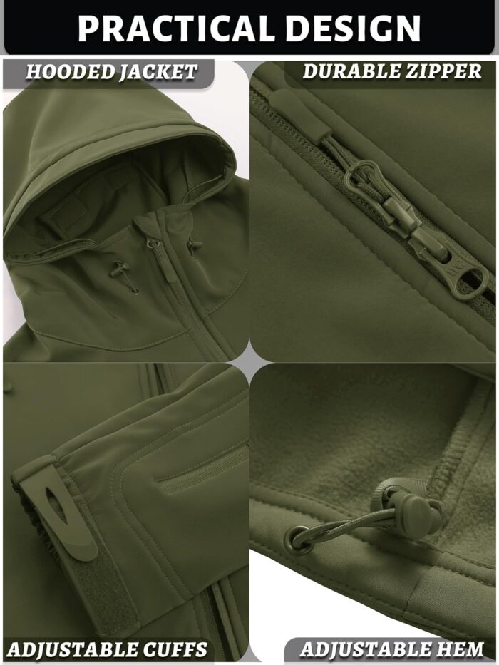 TACVASEN Men's Special Ops Military Tactical Rain Jackets Winter Warm Fleece Softshell Hooded Raincoat Snowboard - Image 5