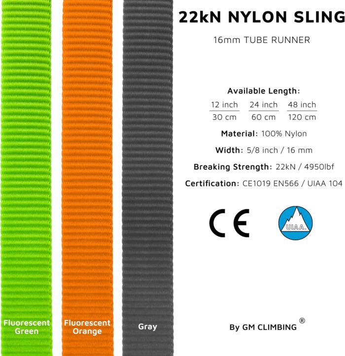 GM CLIMBING 16mm Nylon Sling Runner 22kN / 4950lbf CE UIAA Certified - Image 2