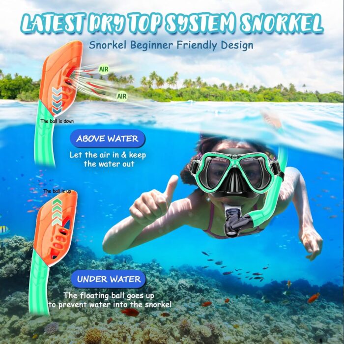 Snorkeling Gear for Kids Ages 6-14, 4 in 1 Kids Mask Fins Snorkel Set with Panoramic View Anti Fog Mask, Dry Top Snorkel, Trek Fins and Travel Bag, Kids Snorkel Set for Youth Teens Junior - Image 4