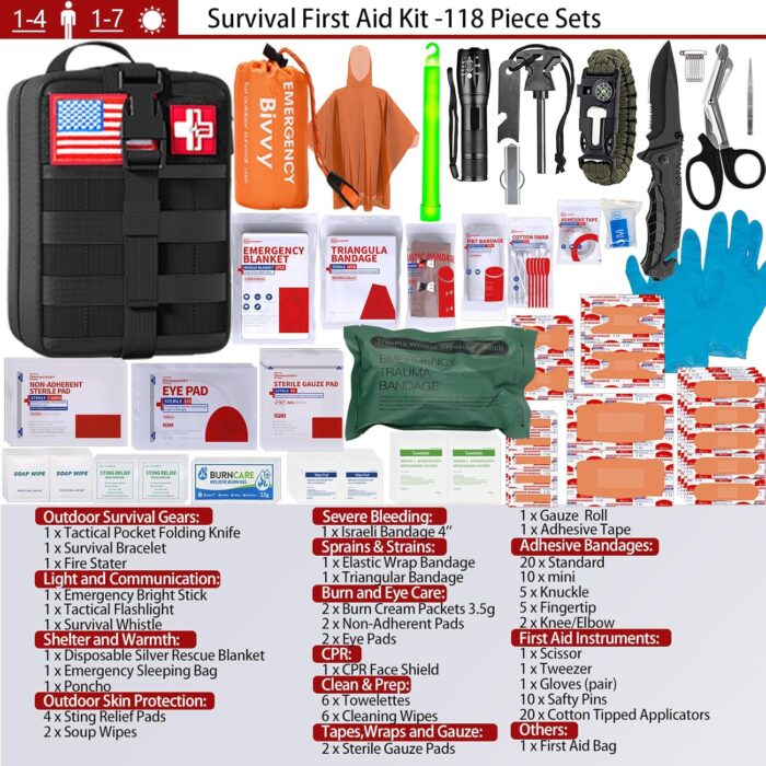 [New Upgrade] First Aid Kit, Survival Gear Outdoor Tactical Gear Set First Aid Kits Military Grade Molle System for Camper Travel Hunting Hiking and Adventures - Image 5