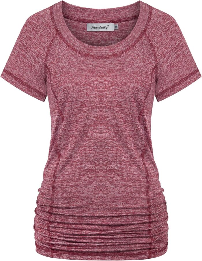Ninedaily Womens Workout Top Running Yoga Shirt Summer Short Sleeve Casual Tunic