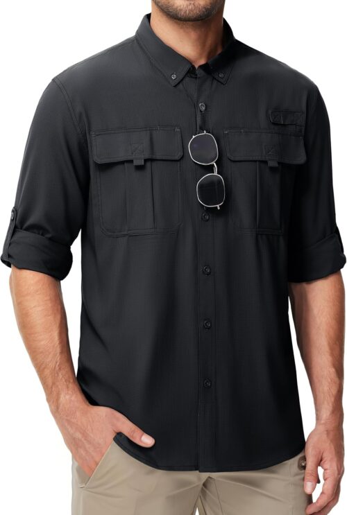 MAGCOMSEN Men's Sun Protection Fishing Shirts UPF 50+ UV Quick Dry Long Sleeve Button Down Shirts Safari Hiking Travel