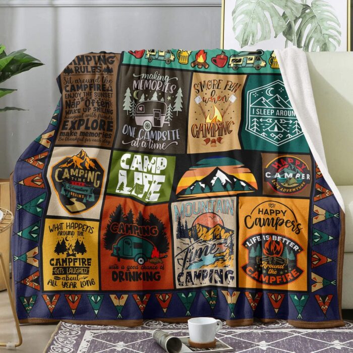 Camping Blanket Camping Lovers Gift Ideas for Men or Woman, Super Soft Throws Flannel Fleece Blankets Gifts for Camper Outdoor, Campsite Outdoors RV Travel Hiking Bed Sofa Couch 60"x50" - Image 2