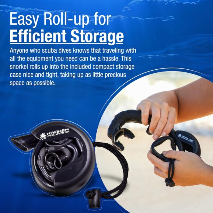 Freediving Snorkel - Flexible Roll Up Snorkel with Compact Storage Case - Scuba Gear for Scuba Diving, Freediving, Spearfishing & Snorkeling - Collapsible Silicone Folding Snorkel Tube - Image 5