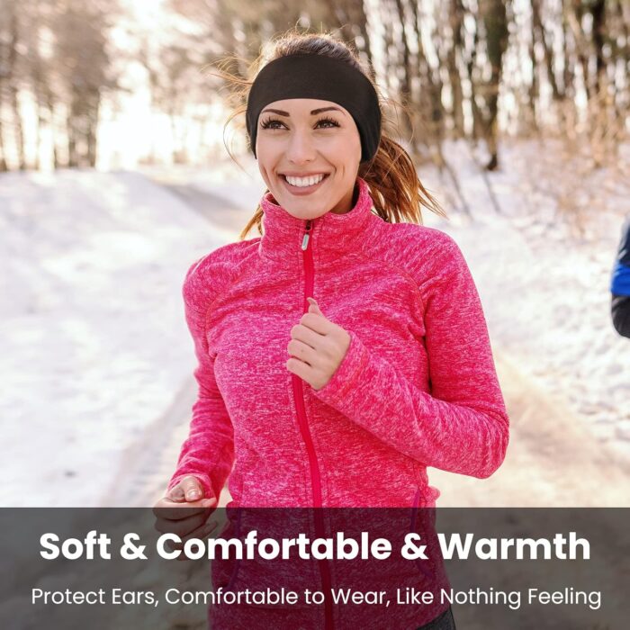 Ear Warmers for Women and Men-Fleece Winter Ear Warmer Headband Ear Muffs for Jogging Running Hiking Cycling Skiing (Black+Red) - Image 4