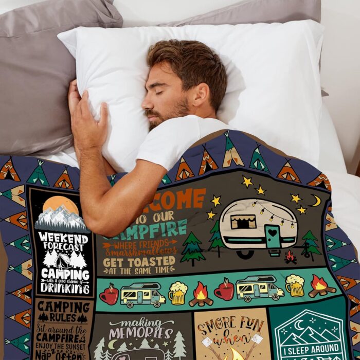 Camping Blanket Camping Lovers Gift Ideas for Men or Woman, Super Soft Throws Flannel Fleece Blankets Gifts for Camper Outdoor, Campsite Outdoors RV Travel Hiking Bed Sofa Couch 60"x50" - Image 5