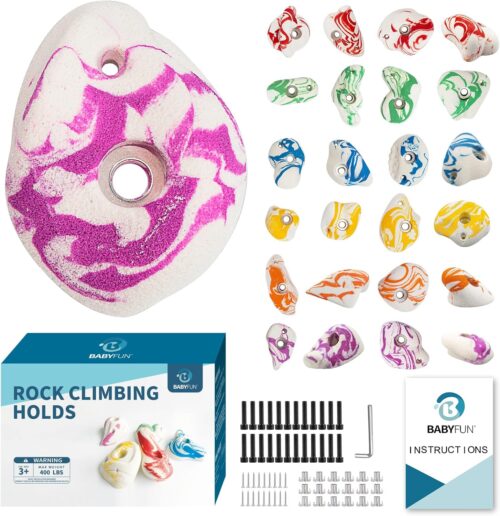 BABY FUN 24 Climbing Holds for Kids and Adults, Rock Climbing Holds - Mounting Hardware Included - Climbing Rocks for DIY Rock Climbing Wall