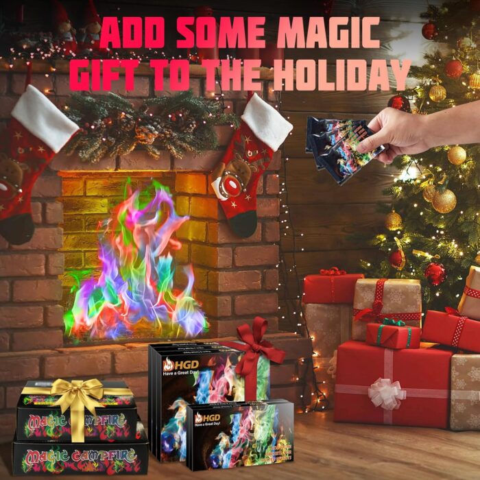 HGD (6 Pack) Magic Campfire Fire Color Changing Packets for Fire Pit, Indoor/Outdoor Fireplace, Bonfire - Rainbow Magical Flame, Camping Accessory, Compatible with Wood - Image 6