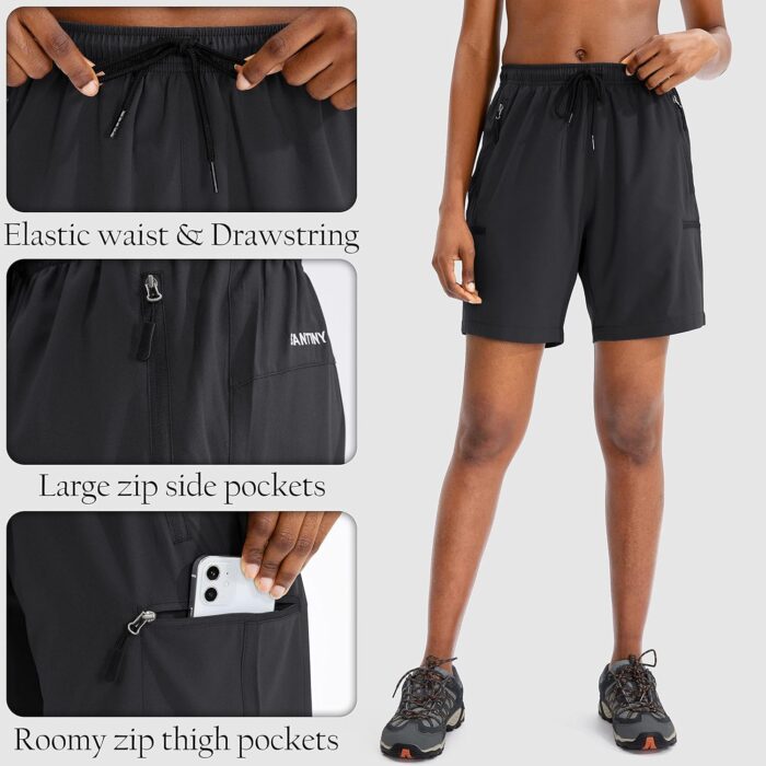 SANTINY Women's 5''/ 7''/9'' Hiking Cargo Shorts Quick Dry Lightweight Summer Shorts for Women Athletic Golf Zipper Pockets - Image 4