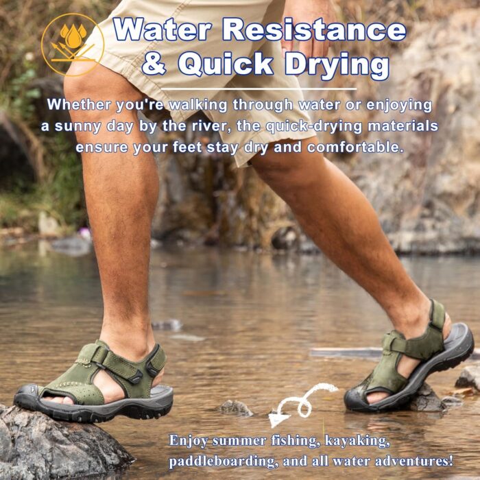 Men's Sport Sandals Closed Toe Leather Hiking Athletic Walking Outdoor Beach Trail River Fishing Water Shoes Lightweight Comfortable Waterproof - Image 7