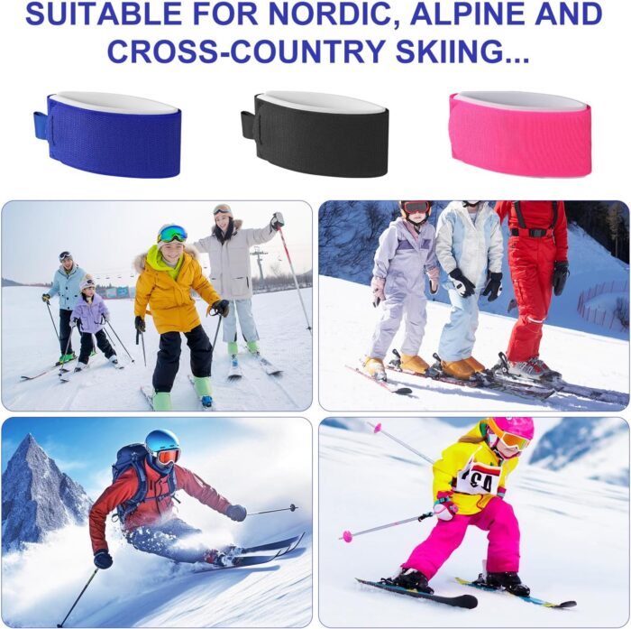 6pcs Ski Fastener Straps, Adjustable Ski Wraps Straps Ski Fastener Tape Ski Storage Ties with Protective Pad for Winter Sports Accessories (Rose Red, Blue, Black) - Image 7