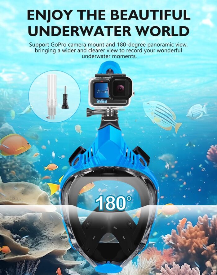 VGKE Full Face Snorkel Mask for Adults, 180 Degree HD Panoramic View Snorkeling Gear with Waterproof Phone Pouch, Anti-Leak & Anti-Fog, Breathe Freely Suitable for Men/Women - Image 3
