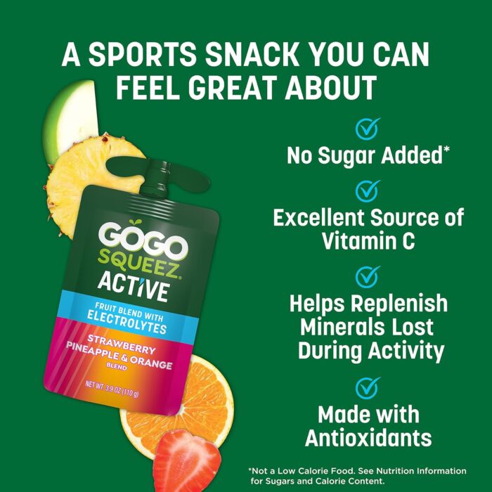 GoGo squeeZ Active Fruit Blend with Electrolytes | 18-Count Variety Pack | Blueberry Strawberry Lemon & Strawberry Pineapple Orange | Made with Real Fruit and Antioxidants Vitamin A, Vitamin E, & Vitamin C​ - Image 4