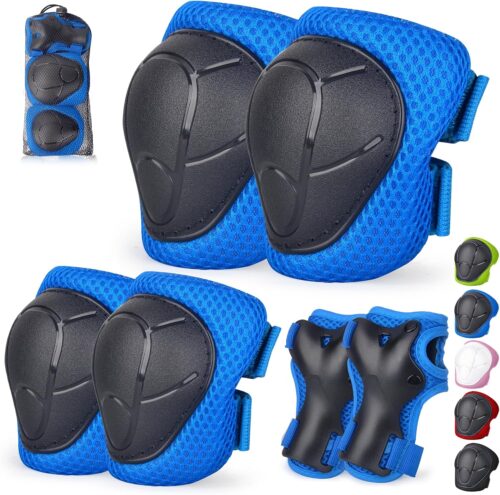 Kids/Youth Knee Pads and Elbow Pads Set with Wrist Guard 3 in 1 Kids Protective Gear Set for 3-14 Years for Skateboarding, Skiing, Cycling, BMX Biking, Running, Scooter