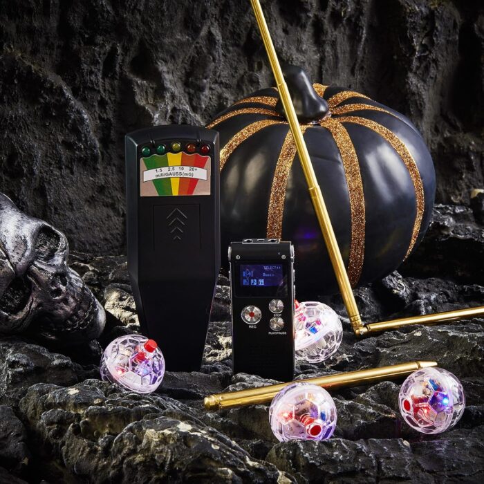 Dunzy 8 Pcs Ghost Hunting Equipment Kit Includes 1 Pcs Emf Meter Digital 1 Pcs Voice Recorder 2 Pcs Copper Dowsing Rod and 4 LED Motion Activated Cat Ball Paranormal Equipment Tester for Home Office - Image 6