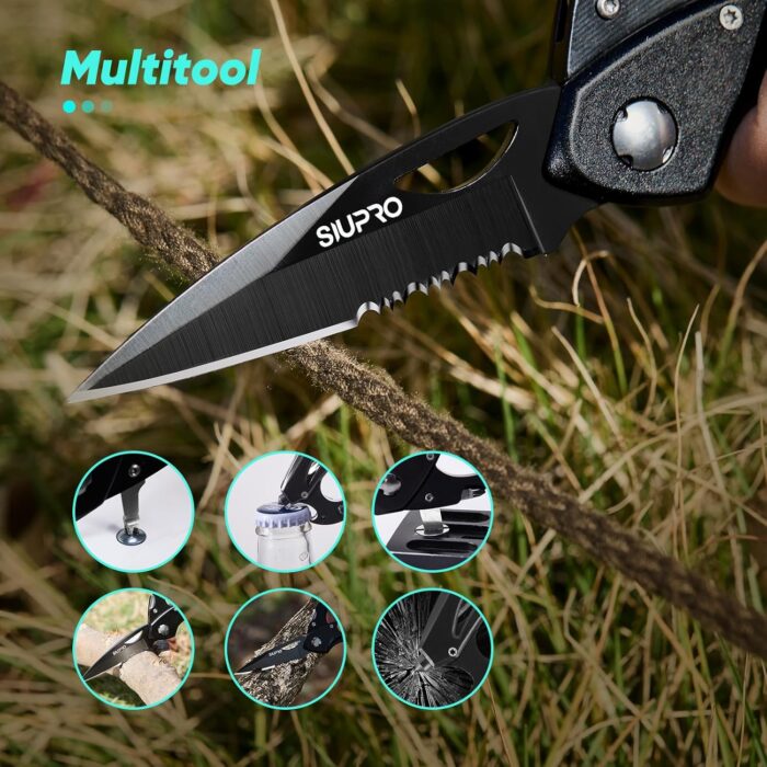 Fathers Day Dad Gifts from Daughter Son Wife, Multitool Carabiner Knife, Pocket Knife for Men with Bottle Opener, Window Breaker and Screwdriver, Tactical Survival Gear for Hiking - Image 3