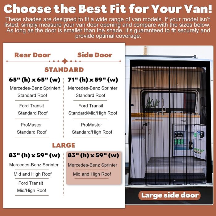 XCBYT Van Bug Screen Van Life Essentials Universal Size Car Window Covers with Magnetic Closure Car Window Screen for Mid/High Mercedes Sprinter and Other Camping Caravan Sliding Doors (Large) - Image 2