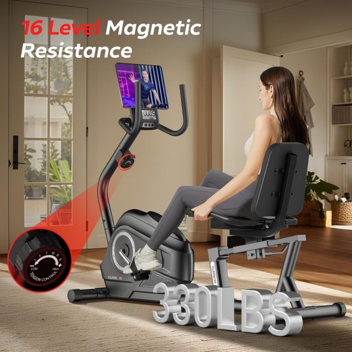 CURSOR FITNESS Recumbent Exercise Bike, Stationary Bikes for Home with Adjustable Seat, 16-Level Magnetic Resistance Recumbent Exercise Bike for Home Gym Cardio Workout Training - Image 2