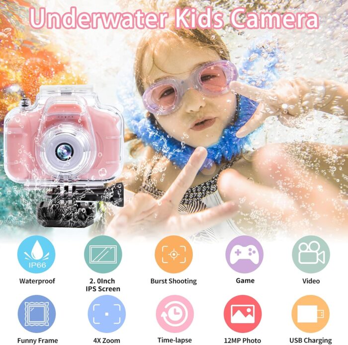 Kids Camera Underwater Waterproof Digital Camera for Kids 2 Inch IPS Screen 1080P HD Kids Video Action Camera for 3 4 5 6 7 8 9 10 Year Old Girls Boys Thanksgiving Christmas Birthday Gift - Image 3