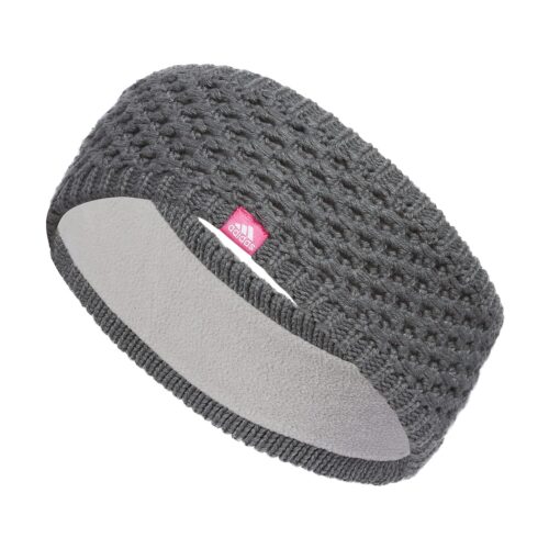 adidas Women's Knit Headband, Winter Ear Warmer Soft Fleece Lined, Onix Grey/Pink Fusion/White/Crestline, one_Size