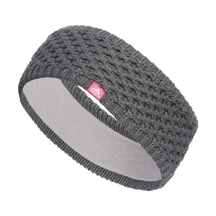 adidas Women's Knit Headband, Winter Ear Warmer Soft Fleece Lined, Onix Grey/Pink Fusion/White/Crestline, one_Size