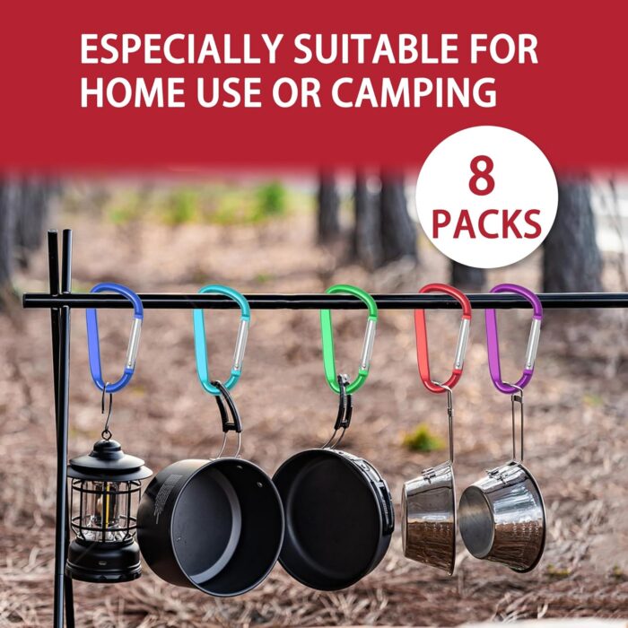 8 Aluminum D-Ring Key Ring with Heavy Key Chain Mountaineering Clip Lock Mountaineering Buckle Camping Fishing Outdoor use, Clip with Spiral Doors in a Variety of Colors. - Image 6