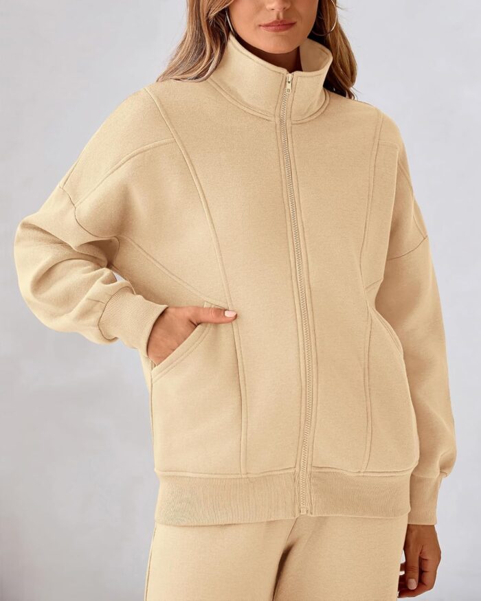 BTFBM Womens Sweatsuits 2 Piece Set 2025 Fleece Long Sleeve Zip Up Sweatshirt Sweatpants Winter Fall Outfits Jogger Sets - Image 7