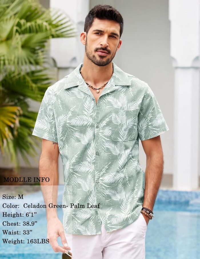 COOFANDY Mens Hawaiian Shirt Short Sleeve Buttoon Down Shirts Casual Tropical Floral Summer Linen Shirts - Image 3