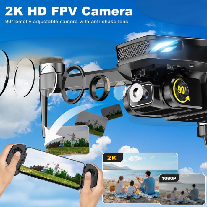 GPS Drone with Camera for Adults, 2K HD FPV Drones with Auto Return, Follow Me, Circle Fly, Waypoint Fly, Stable Hover, Brushless Motor, Foldable 5G Transmission FPV Quadcopter - Image 4