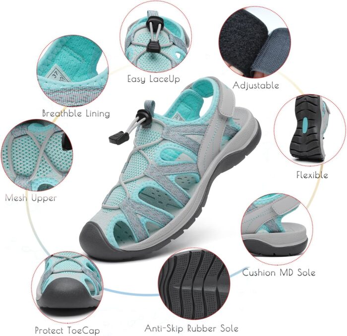 Dannto Women's Sport Sandals Close Toe Mesh Hiking Outdoor Athletic Casual Walking Sandals Water Shoes - Image 2