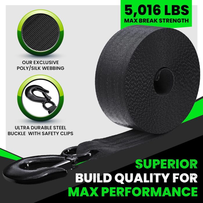 Rhino USA Boat Winch Strap with Hook (2" x 20') - 5,016lb Break Strength - Ultimate Replacement Boat Trailer Winch Straps with Safety Hook - Compatible with Pontoon, Jet Ski, Fishing Boat & More! - Image 2