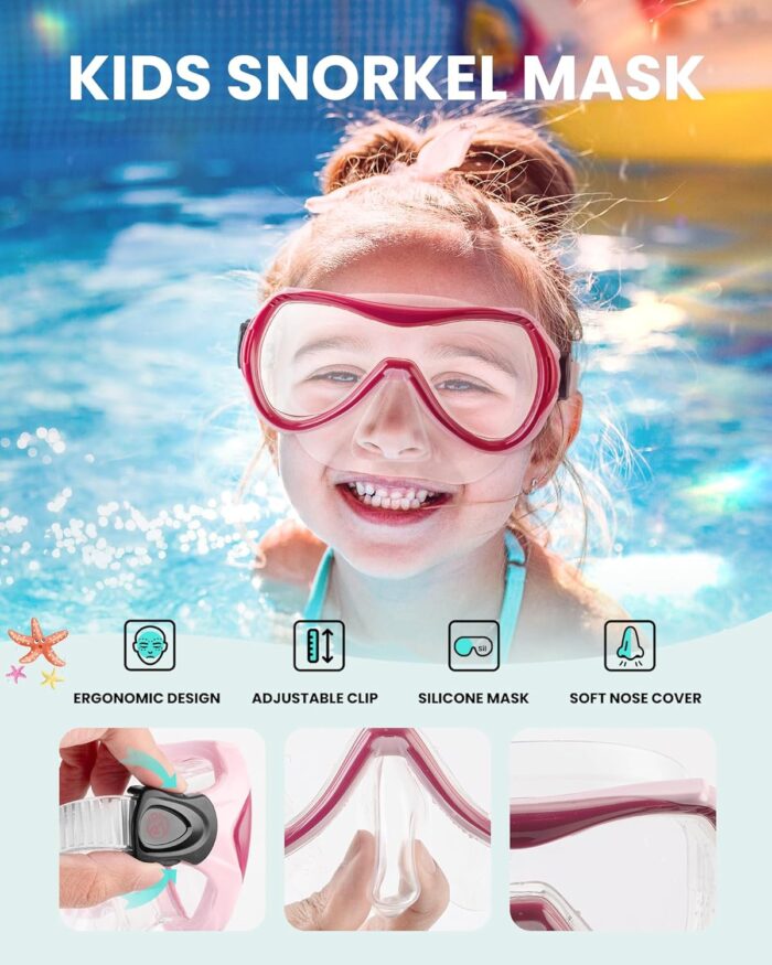 OutdoorMaster Marlin Kids Mask Fins Snorkel Set, Dry Top Snorkeling Gear with Adjustable Fins, Anti-Fog Snorkel Mask Set for Boys and Girls Age 6-16 - Image 3