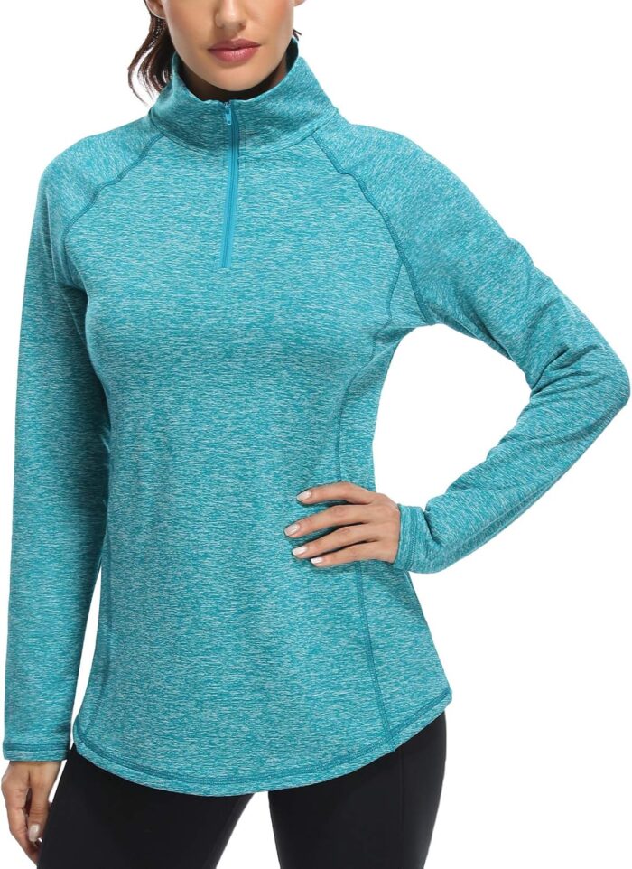 Miusey Womens Quarter Zip Running Pullover Jackets Long Sleeve Workout Tops (PRIME) - Image 3