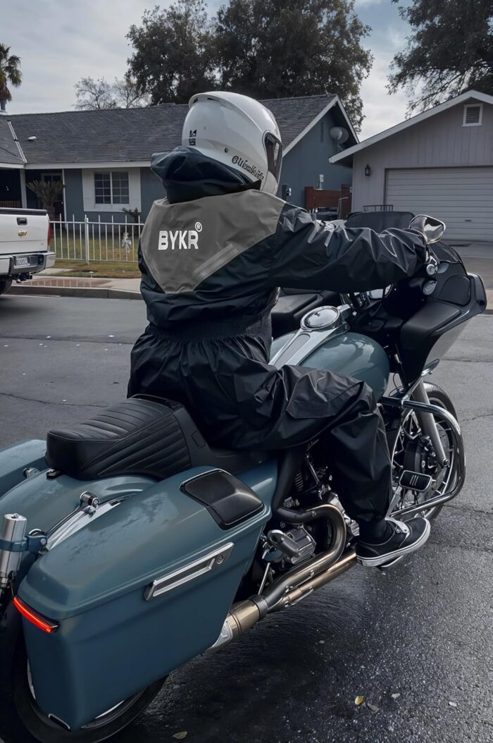 BYKR Waterproof Outdoors Motorcycle Rain Suits for Men & Women Cycling 2-Piece Breathable & Windproof Wet Weather Protection - Image 7